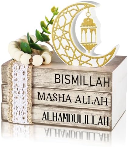 4 Pcs Table Decorations Tiered Tray Decorations Mini Wooden Books Signs for Office Shelf Classroom Tabletop Bookshelf(Ramadan) by Anglechic