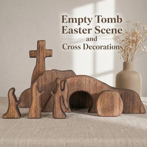 Wooden Empty Tomb Easter Scene and Cross Decoration - Image 5