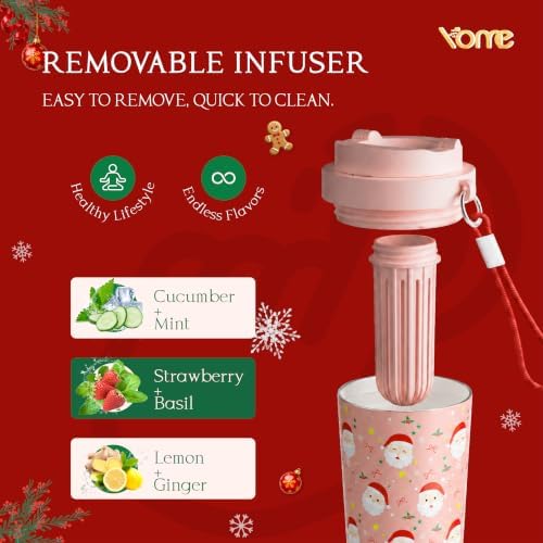 YOME 17oz Christmas Ceramic Lined Insulated Coffee Mug with Infuser for Women Gift| One-handed Pop Open Lid | Stainless Steel |Keep Drinks Cold and Hot| 100% Leak Proof - Image 4