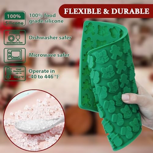 HKNMTT Mini Christmas Candy Molds, Silicone 72 Cavity Chocolate Mold, Tree Santa Snowman Stocking Bell Gingerbread Shape Gummy Making Set, Food Grade for Gifts Cookies Dog Treats - Image 3