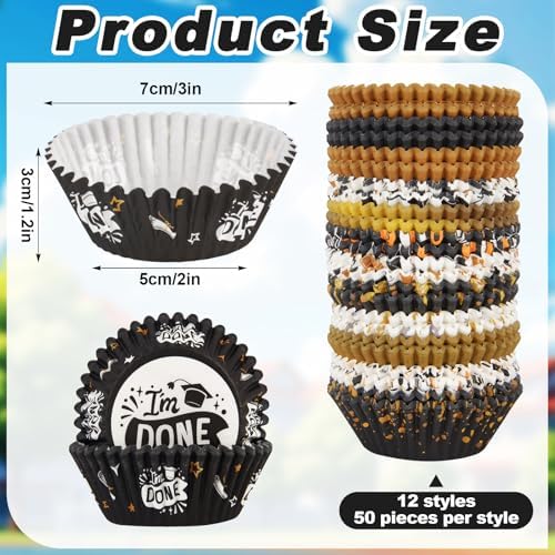 600 Pack Graduation Cupcake Liners Congrats Grad Baking Cups Standard Size Grad Muffin Liners for Graduation Birthday Party Candy Cake Decorations Supplies - Image 2