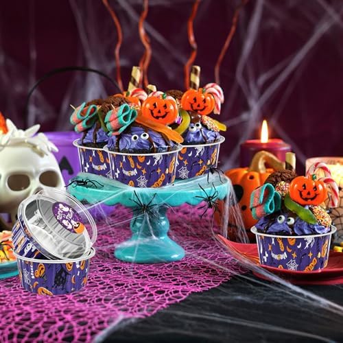 Halloween Mini cake pans with lids, 60Pack Aluminum Mini Baking Cups Purple - Image 6