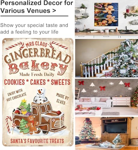 Artlunar Vintage Christmas Decor Gifts Rustic Christmas Mrs Claus Gingerbread Bakery Santa‘s Favorite Treats Tin Sign for Home Farmhouse Kicthen Cafe Bar Wall Decor 8 x 12 inches (3244) - Image 3