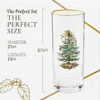 Spode Christmas Tree 15oz Highball Glasses, Set of 4 - Gold-Rimmed Elegant Holiday-Themed Glassware, Festive Holiday Drinkware for Christmas Parties, New Year’s Toasts & Festive Occasions - Image 6