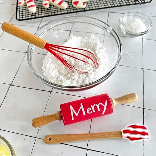 R&M Christmas Holiday 3 Piece Mini Bake Set – Spatula, Whisk & Rolling Pin – Christmas Baking Gift for Kids and Home Bakers - Image 6