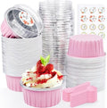 60Pcs Mini Cake Pans with Lids Aluminum Foil, ZOXILEN 5oz Disposable Mini Loaf pans with Lids and Spoons, Small Baking Cups Pie Tins Muffin Pan Cheesecake Containers for Party Pink Round by ZOXILEN