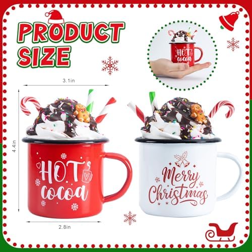 2 PCS Christmas Hot Cocoa Tiered Tray Mug Decor Set with Faux Whipped - Image 2