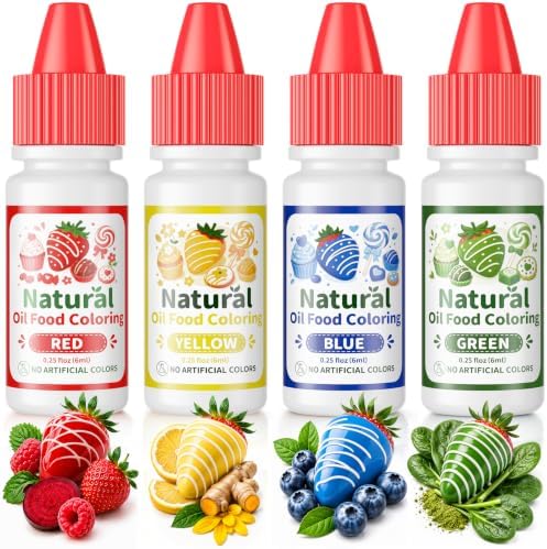 Natural Oil Food Coloring 4x6ml Oil Soluble Dye for Chocolate & Candy Melts by Cherrysea