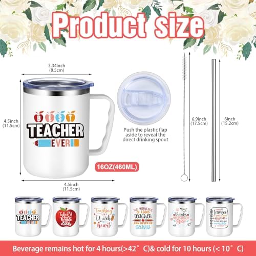 Maxcheck 6 Pcs Teacher Appreciation Gifts Mugs Bulk 16Oz Insulated Tumblers - Image 3