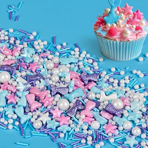 Mermaid Sprinkles,Edible Sprinkle for Cake Decorating,130g Pearl Stars Mix - Image 3