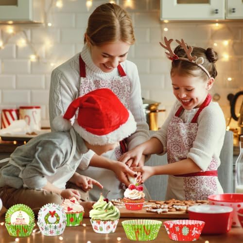 SANNIX 450pcs Christmas Cupcake Liners, Xmas Candy Baking Cups Cupcake Wrappers Paper Wraps Muffin Liners for Christmas Holiday Birthday Party Candy Cake Decorations Supplies(9 Designs) - Image 3