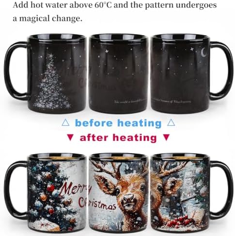 Kmiles Heat Changing Christmas Deer/Tree Mug Colour Changing Magical Coffee/Tea Cup 12 Oz, White/Brown, Wonderful Christmas Gifts. - Image 2