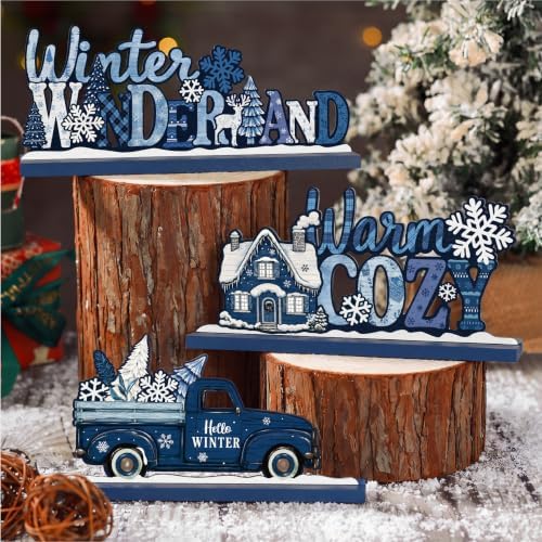 3Pcs Christmas Table Decorations, Blue Christmas Decor Indoor - Image 2