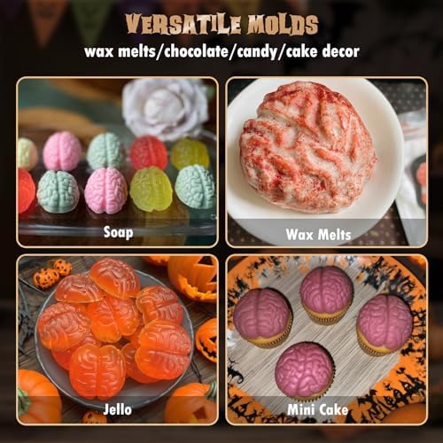 HKNMTT Halloween Brain Silicone Molds 2 Pack 6 Cavity, Spooky Brain Shape Baking Tray for Chocolate Candy Wax Melts Tarts Cupcake Pizza Cake Oven Safe Food Grade Moulds for Kids Party DIY Fun - Image 2