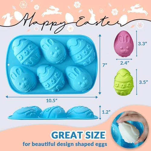 Egg Shape Silicone Molds 3.5 Inch, 2-Pack Chocolate Baking Holiday Easter Mould, Non-Stick BPA Free, Kid-Friendly Soap Mold Rabbit & Floral Designs, Blue & Pink - Image 5