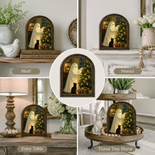 Ghost Christmas Arched Decor, Black Cat Table Sign - Image 5
