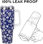 Hanukkah Tumbler with Handle and Straw Lid 40 oz,Cute Blue Merry Xmas Love & Light Gifts for Women Vacuum Insulated Leak Proof Tumbler,Winter Holiday Accessories Stainless Steel Coffee Cup Mug - Image 4