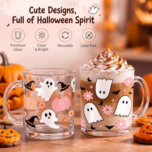 Bokon 4 Pcs Halloween Glass Coffee Mugs with Handle, 12 oz - Image 4