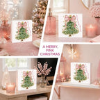 Pink Christmas Decor, Christmas Decorations Indoor, Glitter Coquette Bow Xmas Tree Sign Gift for Women Friends, Rustic Farmhouse Wooden Box Sign for Home Office Bedroom Desk Decor 5x5 Inches - Image 5