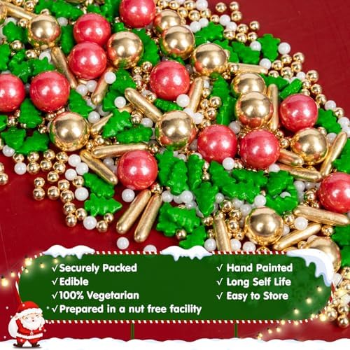Edible Christmas Sprinkles for Cake Decorating,Gold Red Green White Pearl - Image 6