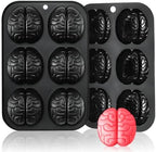 HKNMTT Halloween Brain Silicone Molds 2 Pack 6 Cavity, Spooky Brain Shape Baking Tray for Chocolate Candy Wax Melts Tarts Cupcake Pizza Cake Oven Safe Food Grade Moulds for Kids Party DIY Fun by HKNMTT