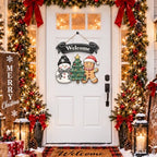 Christmas Decorations Snowman Gingerbread Christmas Tree Welcome Wood Sign - Image 2