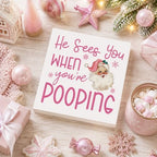 Pink Christmas Decor, Pink Christmas Bathroom Decor, Funny Santa Gift Decorations, Wooden Box Sign for Home Farmhouse Office Living Room Table Shelf Tiered Desk Bathroom Decor - Image 3