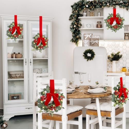 Syhood 2 Pcs 9 Inch Lighted Small Christmas Wreaths for Kitchen Cabinet - Image 6