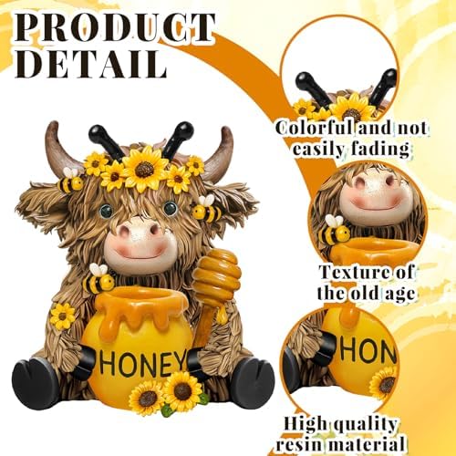 2 Pack Bee Highland Cow Figurine Decor, Bee Deor for Home - Image 4