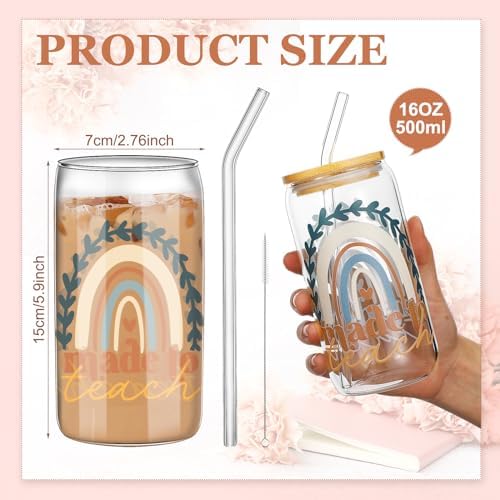 SiliFine 6 Pcs Teacher Gift Glass Cups, 16 oz with Lids and Straws - Image 3
