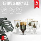 Red Co. Set of 4 Clear Glass 8 Fl Oz Christmas Tree Drinking Tumblers with Gold Rim – Irish Coffee Mug - Image 2