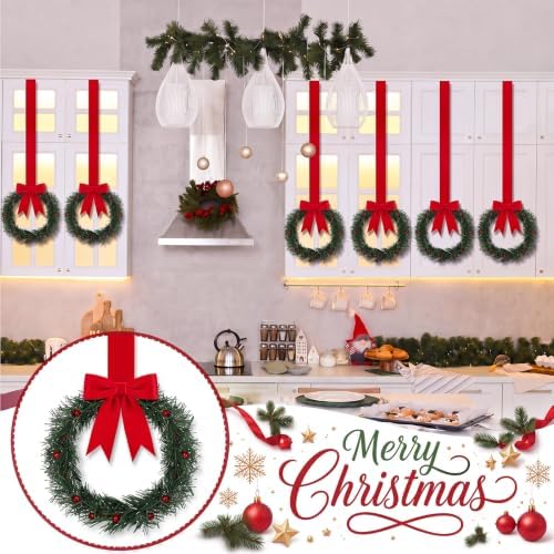 Retrowavy 12 Pcs 8 Inch Christmas Kitchen Cabinet Wreaths with Red Ribbon - Image 3