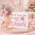 Pink Christmas Decor, Pink Christmas Bathroom Decor, Funny Santa Gift Decorations, Wooden Box Sign for Home Farmhouse Office Living Room Table Shelf Tiered Desk Bathroom Decor - Image 2