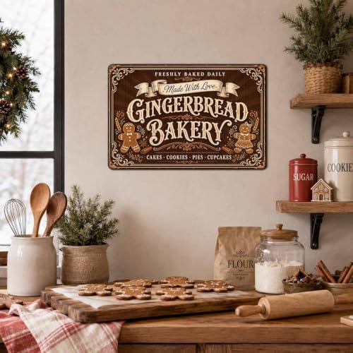 Gingerbread Bakery Sign, Christmas Kitchen Decor, Vintage Wall Art - Image 7