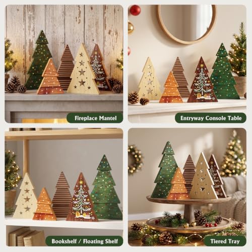 Christmas Decor 5 Pcs Wooden Tabletop Christmas Tree Decorations Sign - Image 4