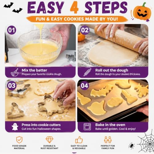 Halloween Cookie Cutters Set, 7pcs Metal Cookie Cutter Shapes & 11"Spatulas - Image 5