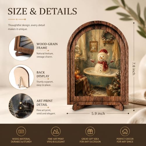 Snowman Bathtub Arched Table Sign, Christmas Farmhouse Shelf Decor - Image 2