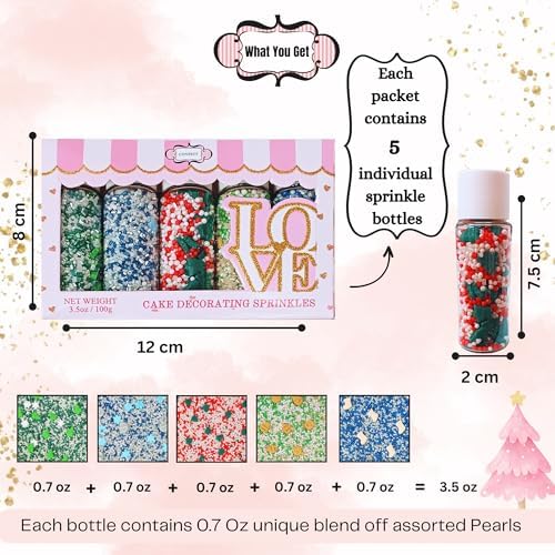 Confect Christmas Sprinkles | Christmas Sprinkles - Green White Silver Blue Red Sparkling Sugar I Christmas Tree Stocking & Snowflakes for Dessert Decorating- 5 Oz - Image 4