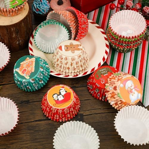 SANNIX 450pcs Christmas Cupcake Liners, Christmas Santa Snowman Gingerbread - Image 3