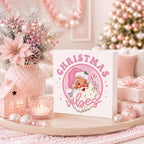 Pink Christmas Decor, Vintage Christmas Decorations Indoor, Glitter Candy Cane Santa Claus Sign Gift for Women Friends, Rustic Farmhouse Wooden Box Sign for Home Office Bedroom Desk Decor 5x5 Inches - Image 3