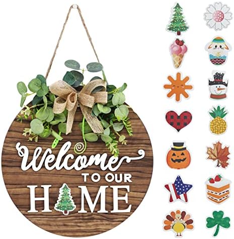 Interchange Welcome Sign Front Door Wreaths for Spring Fall Summer Winter by RoseCraft