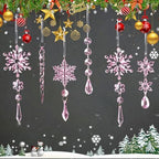 Crystal Christmas Tree Ornaments, Pink Acrylic Snowflake & Icicle, 32pcs - Image 4