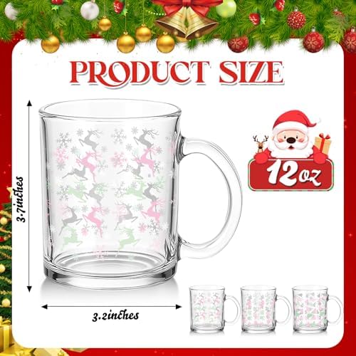 Vesici 6 Set Christmas Glass Mugs 12oz Cute with Handle - Image 2
