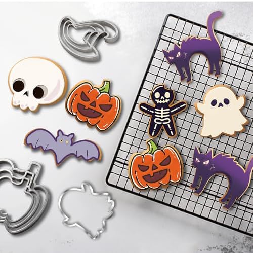 9 PCS Halloween Cookie Cutters Kit Halloween Party Favors - Shaped in Bat Ghost Cat Pumpkin Coffin | Stainless Steel Halloween Party Decorations Food Baking Supplies for Kitchen - Image 3