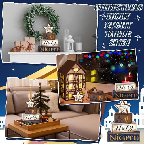 Moucuny 4 Pcs Christmas Jesus Religious Table Decor O Holy Night Blocks - Image 6