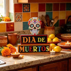 MEETYAMOR Day of the Dead Decor, Wood Block Sugar Skull Dia De Los Muertos Decorations with DIA DE MUERTOS Sign, 3-Layered Wooden Skeleton Decor for Altar, Ofrenda, Home, Table, Mexican Fiesta - Image 3