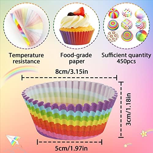 SANNIX 450pcs Rainbow Cupcake Liners, Colorful Baking Cups Cupcake Wrappers - Image 2