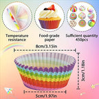 SANNIX 450pcs Rainbow Cupcake Liners, Colorful Baking Cups Cupcake Wrappers - Image 2