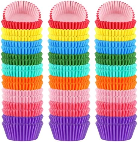 SANNIX 450pcs Rainbow Bright Cupcake Liners, Colorful Baking Cups Cupcake Wrappers Paper Wraps Muffin Liners for Birthday Pride Party Decorations Supplies(9 Colors) by SANNIX