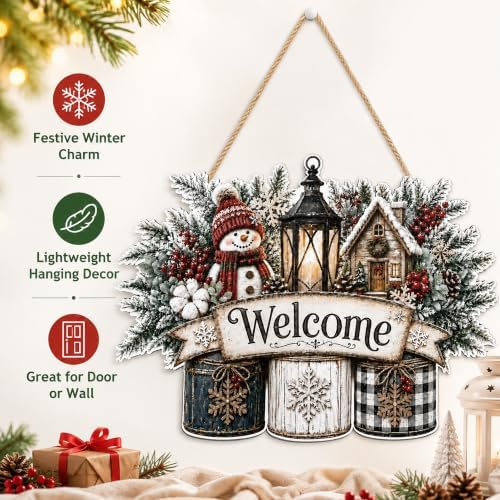 Christmas Decorations - Winter Snowman Welcome Wooden Sign for Front Door - Image 4